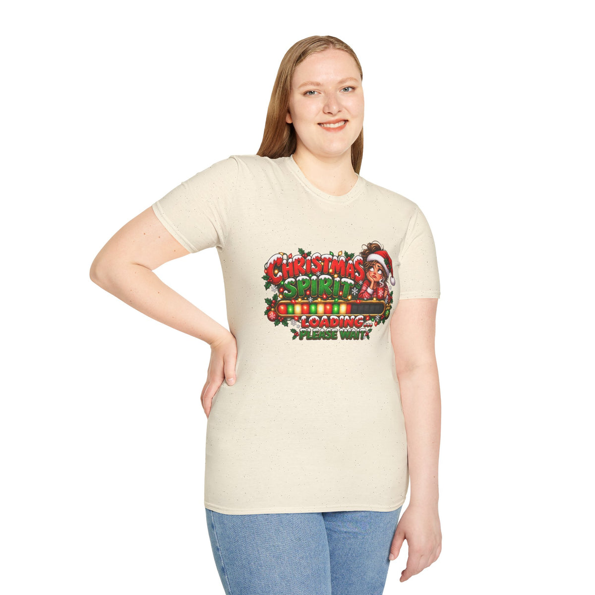 Christmas Spirit Loading T‑Shirt — Cute Santa Progress Bar Holiday Tee