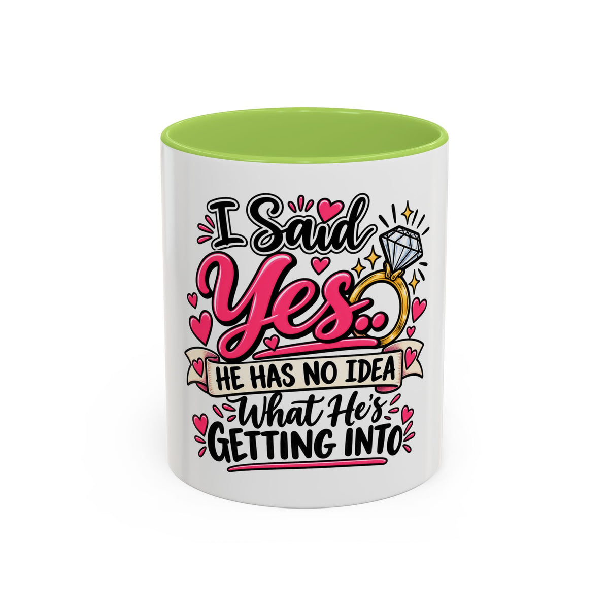 "I Said Yes" Engagement Proposal Mug — Light Green, 11oz | The ClawMark Store