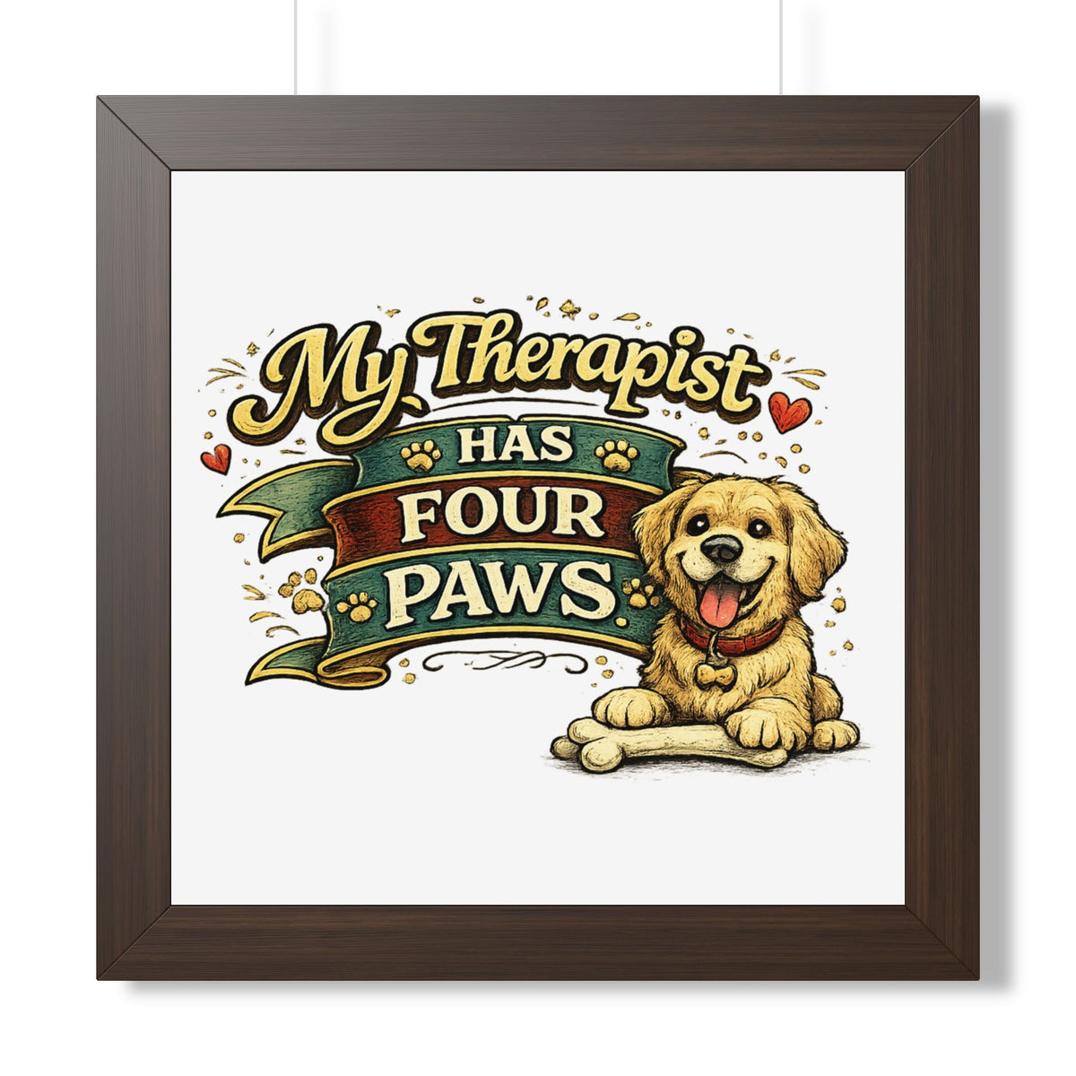 "My Therapist Has Four Paws" Framed Poster — Walnut, 16″ x 16″ | The ClawMark Store