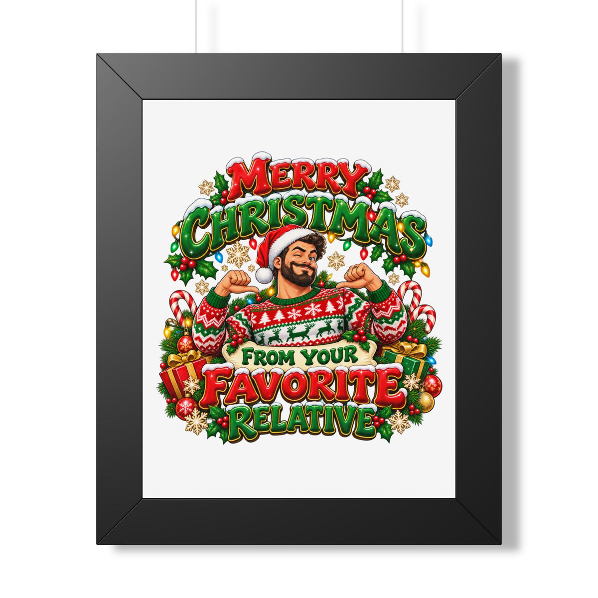 Merry Christmas Framed Poster – “From Your Favorite Relative” Holiday Wall Art - Man