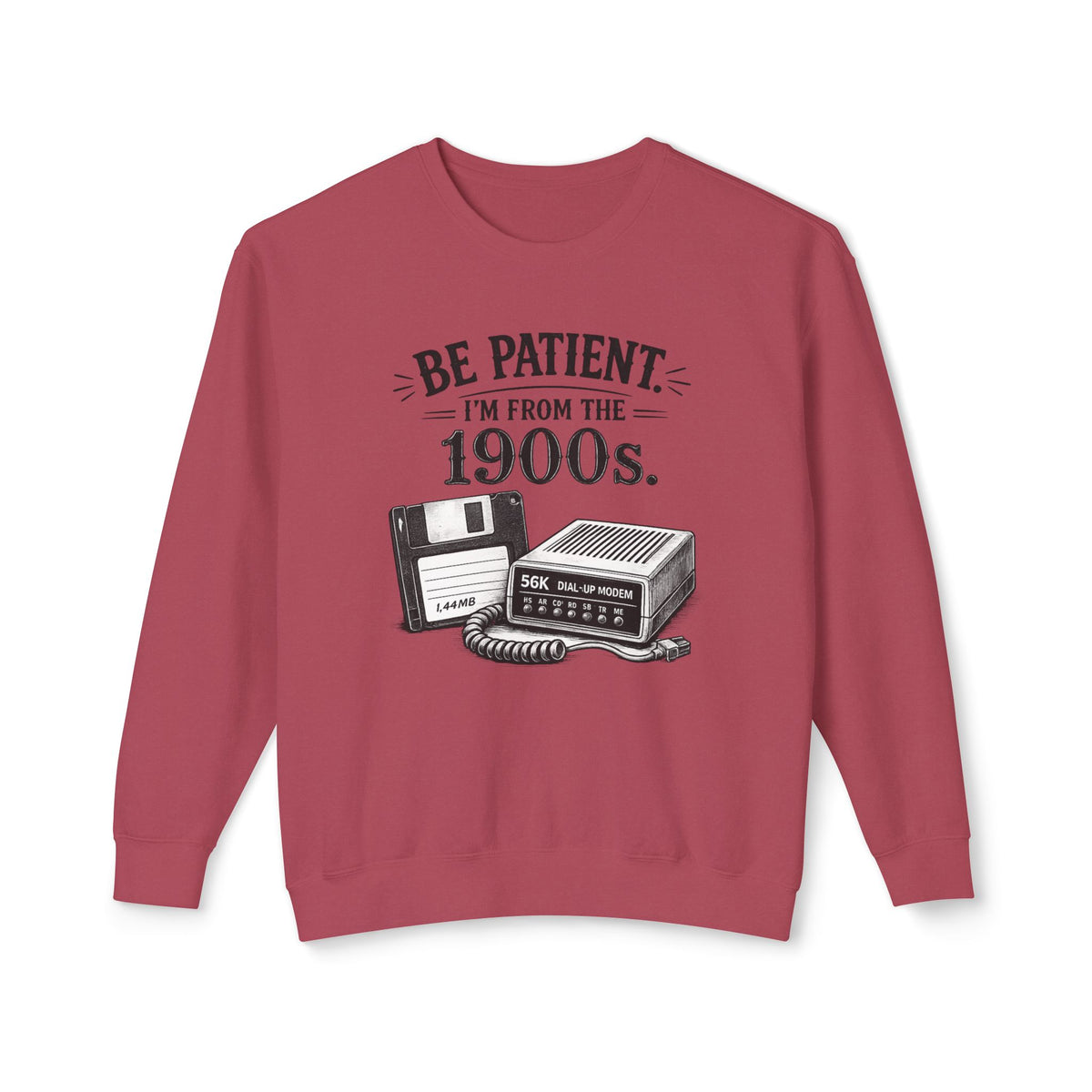 "Be Patient I'm From the 1900s" — Crewneck Sweatshirt — Crimson, S | The ClawMark Store