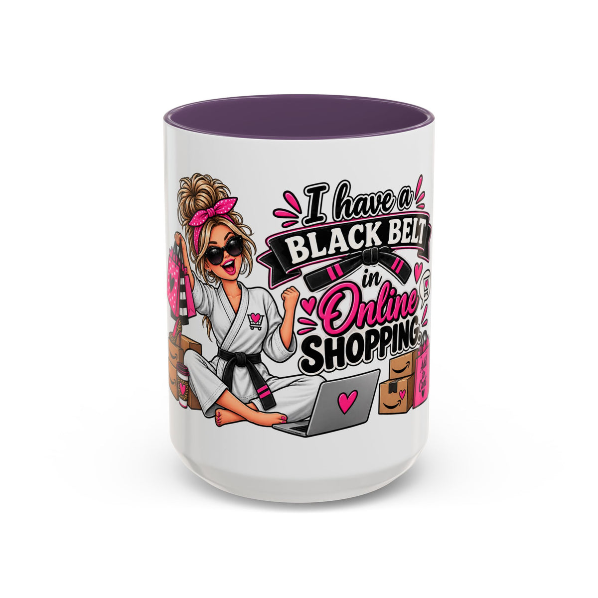 "I Have a Black Belt in Online Shopping" Accent Mug — 15oz, Purple | The ClawMark Store