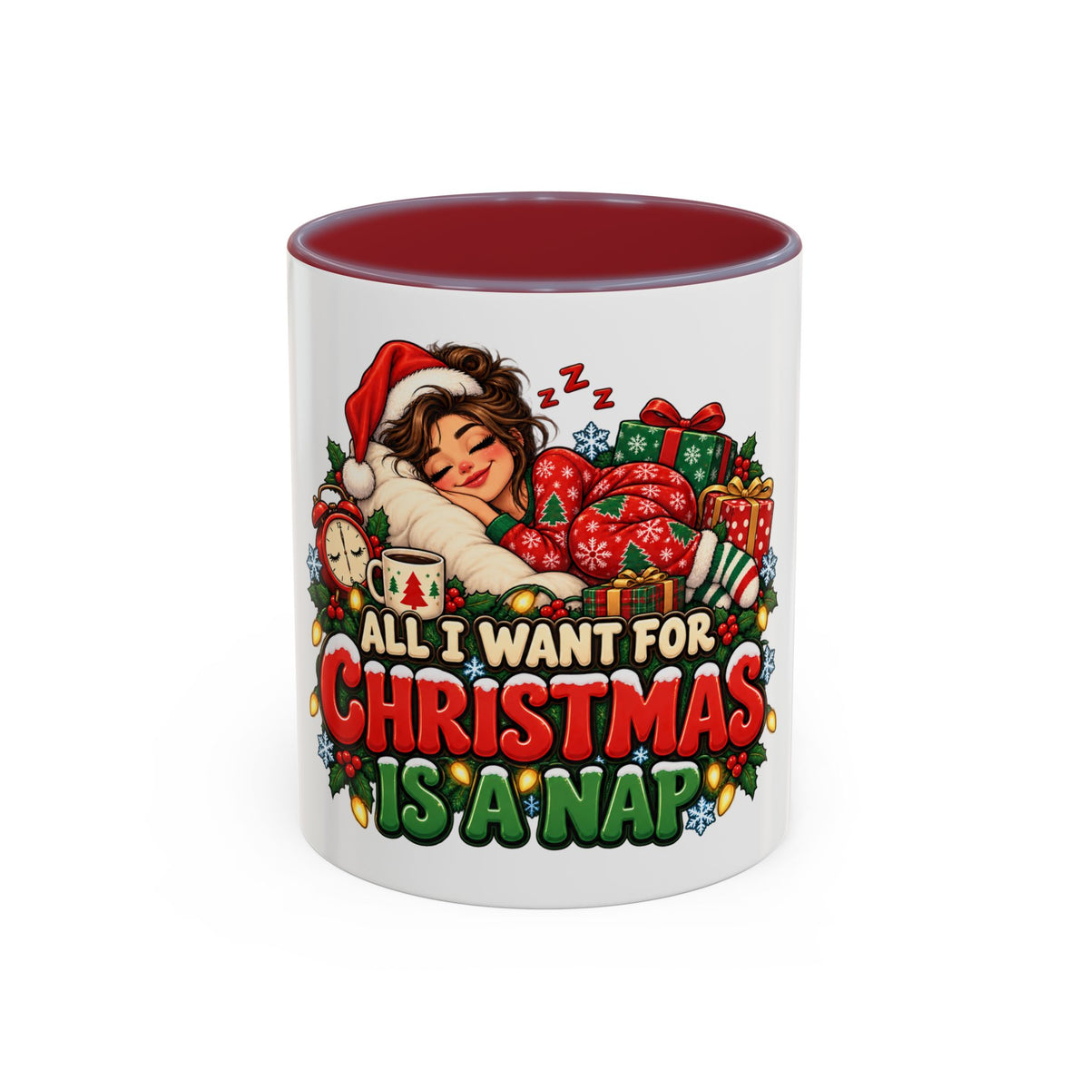 Christmas Coffee Mug — "All I Want For Christmas Is A Nap" Holiday Accent Mug (11/15oz)