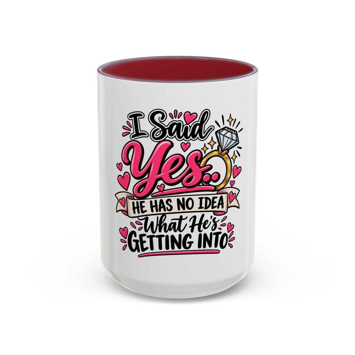 "I Said Yes" Engagement Proposal Mug — Maroon, 15oz | The ClawMark Store