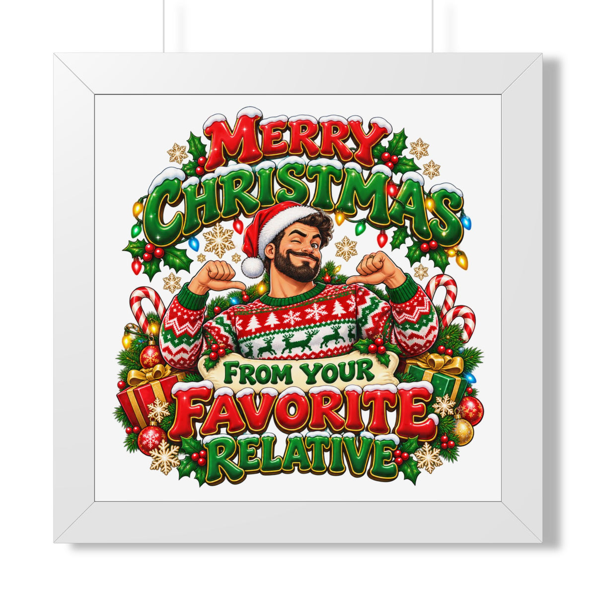 Merry Christmas Framed Poster – “From Your Favorite Relative” Holiday Wall Art - Man