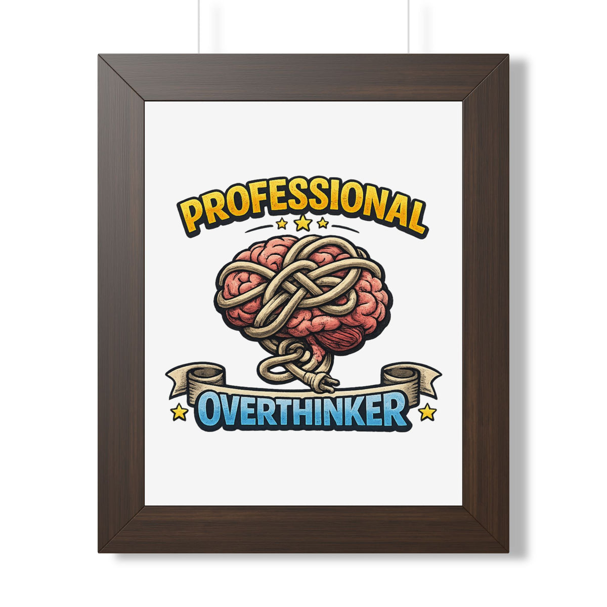 Professional Overthinker Framed Poster — Funny Brain Art Print — Walnut, 11" x 14" | The ClawMark Store