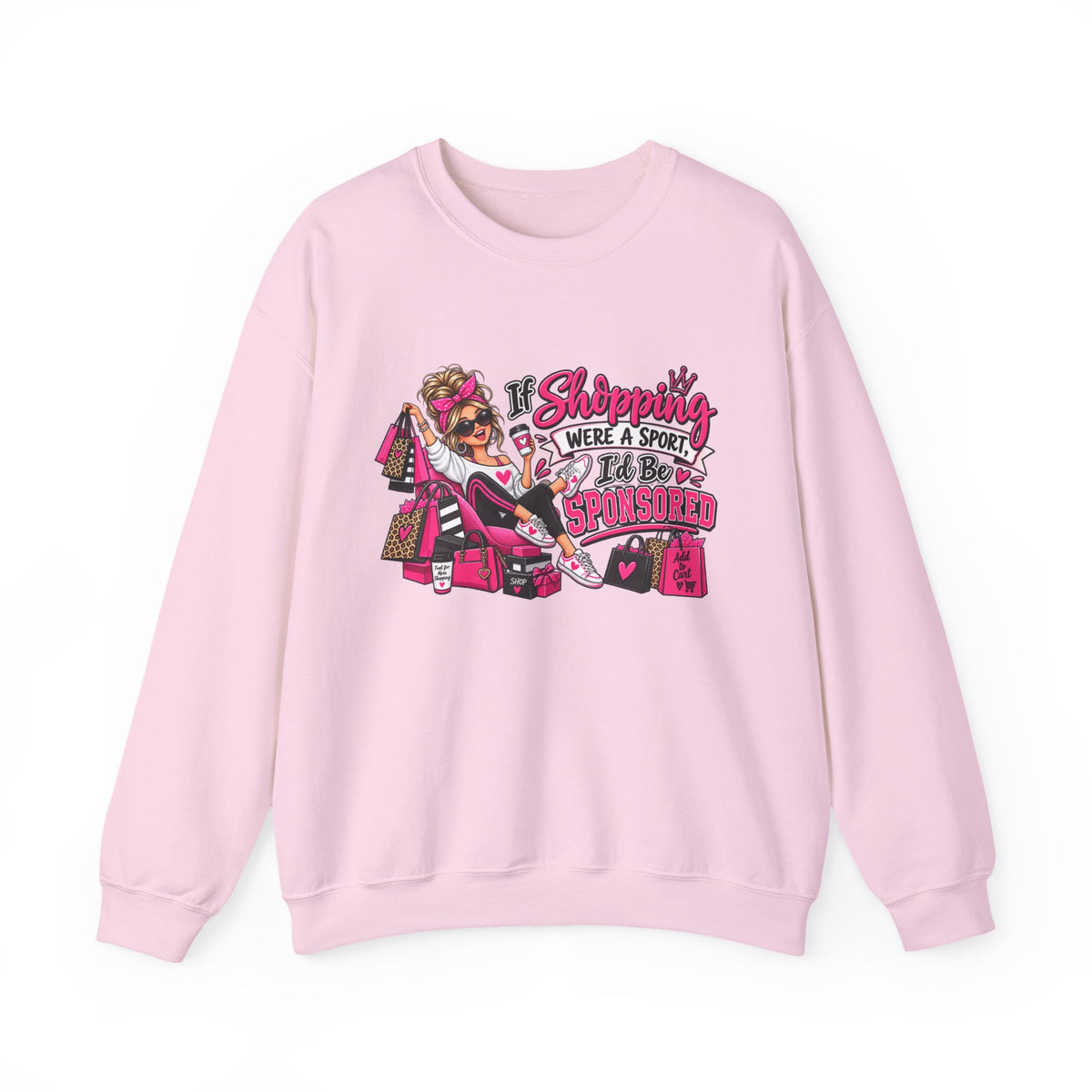 "If Shopping Were a Sport I'd Be Sponsored" Sweatshirt — S, Light Pink | The ClawMark Store