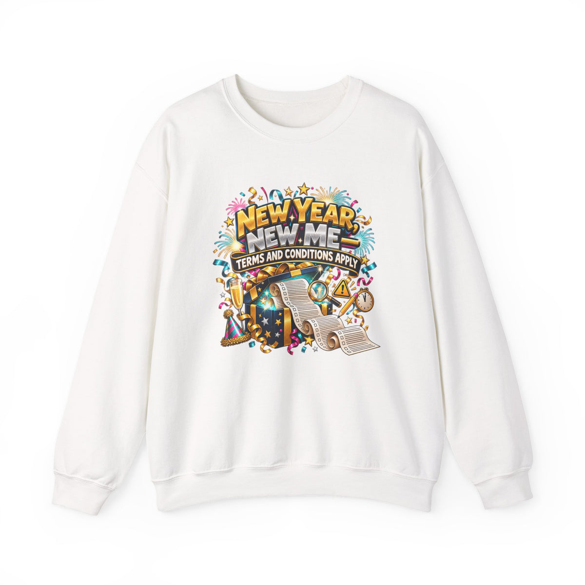 New Year New Me Crewneck Sweatshirt — Funny “Terms and Conditions Apply” Graphic