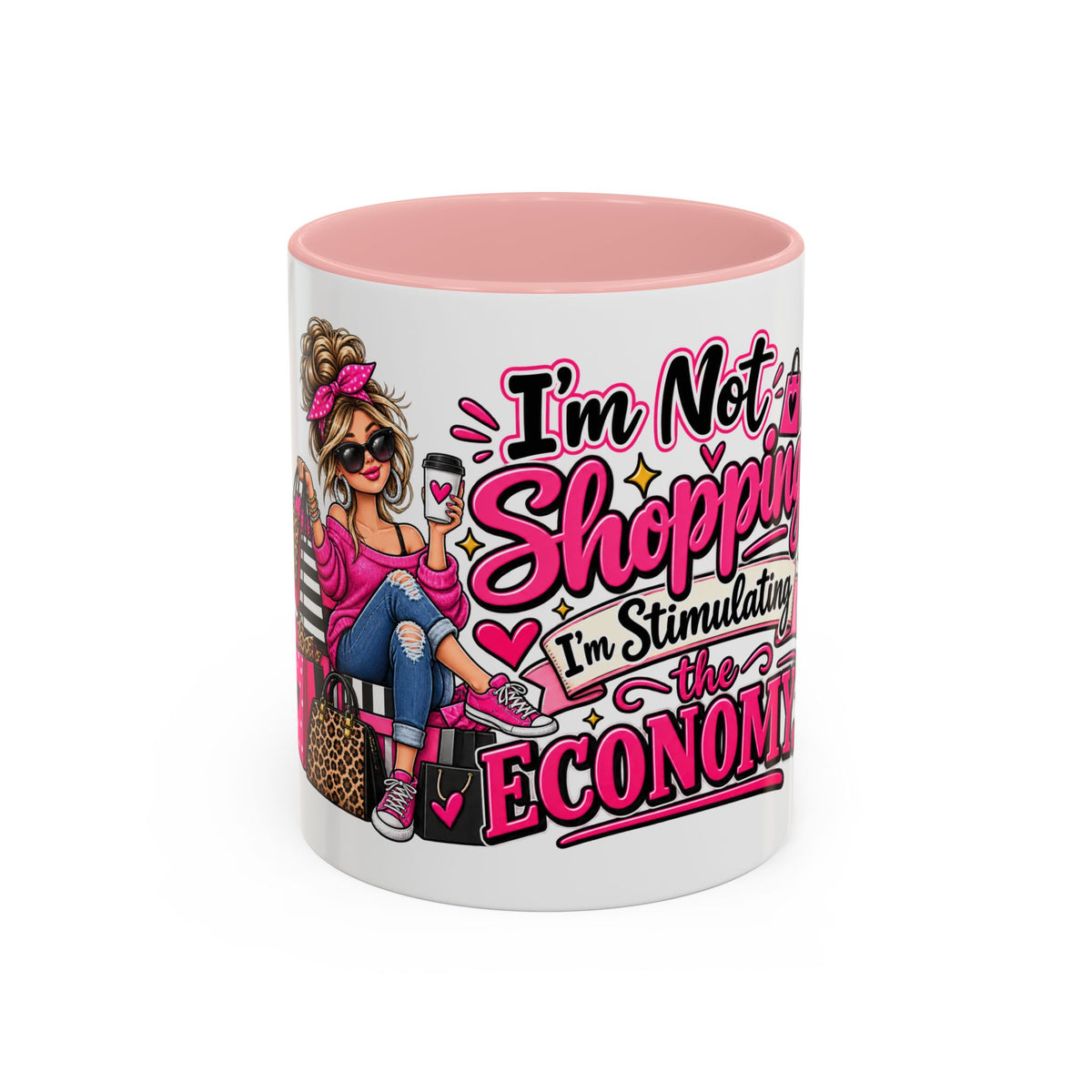 "I'm Not Shopping, I'm Stimulating the Economy" Mug (11oz, 15oz) — Pink, 11oz | The ClawMark Store