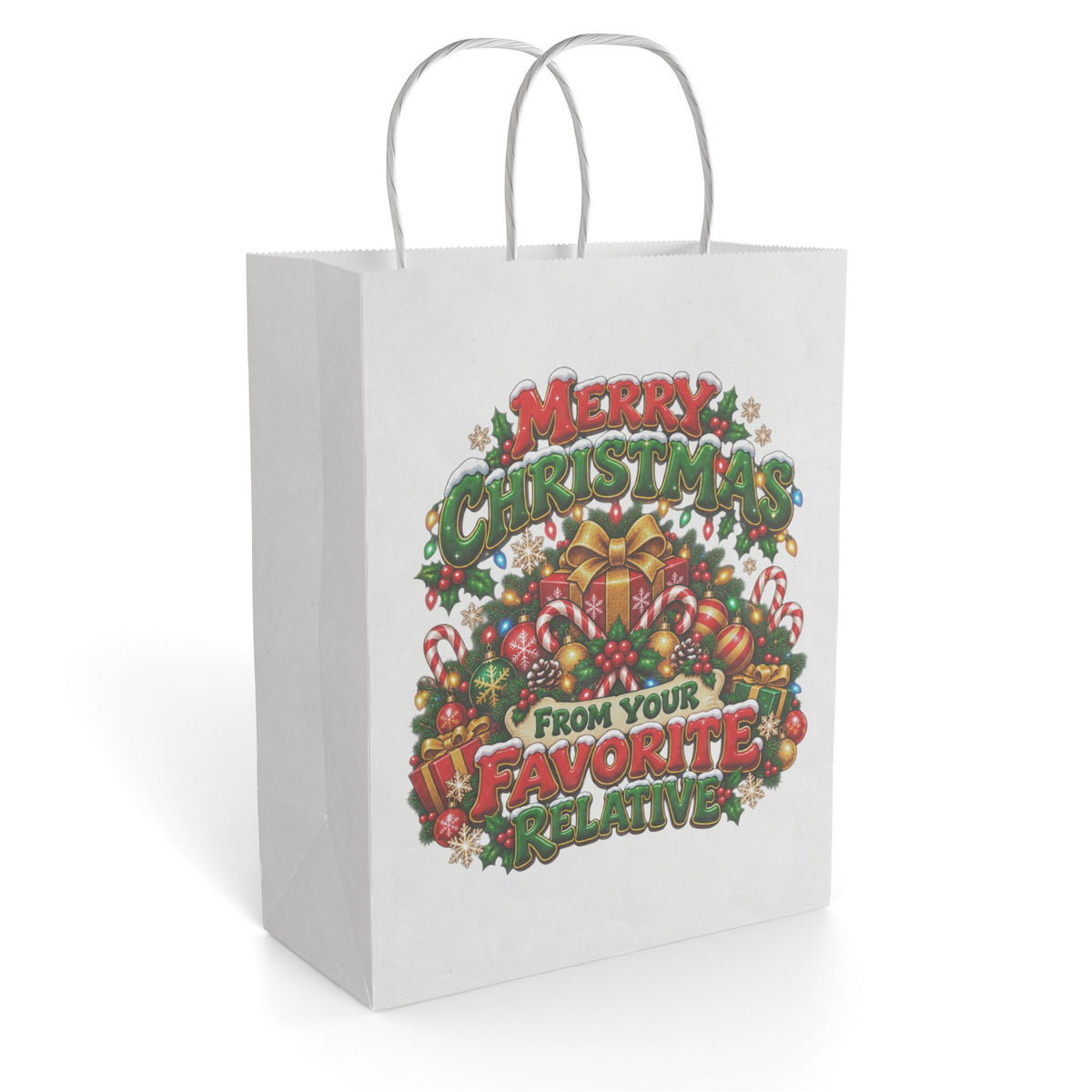 Merry Christmas Gift Bag — "From Your Favorite Relative" Holiday Paper Bag