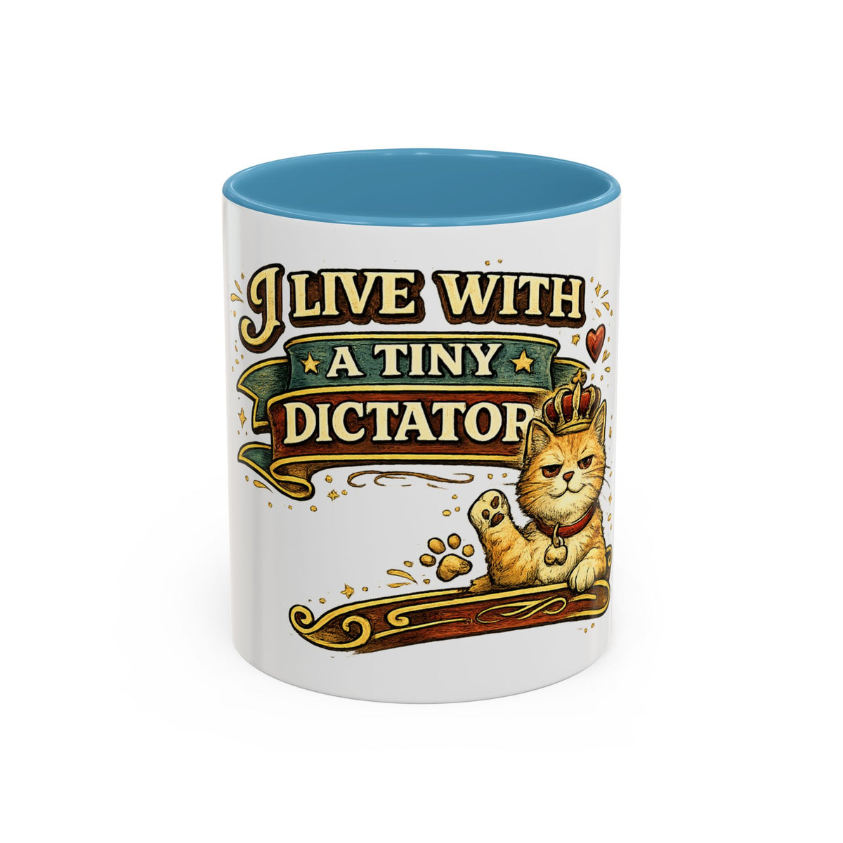 "I Live With A Tiny Dictator" Cat Mug (11oz, 15oz) — Light Blue, 11oz | The ClawMark Store