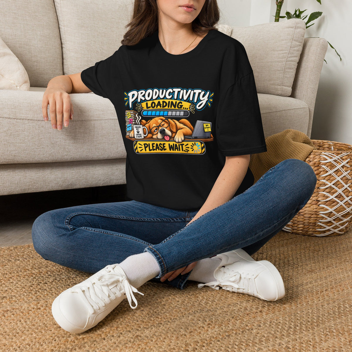 Productivity Loading T-Shirt — Cute Sleepy Dog Graphic Tee — product photo 2 | The ClawMark Store