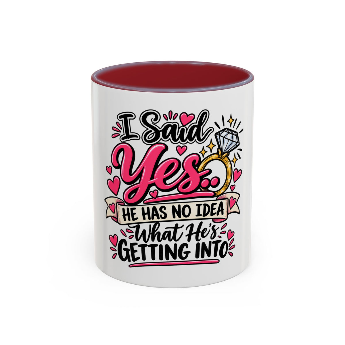 "I Said Yes" Engagement Proposal Mug — Maroon, 11oz | The ClawMark Store
