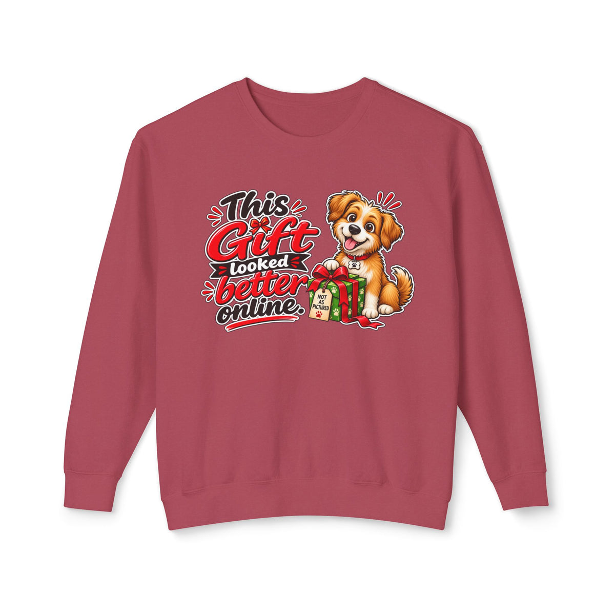 "This Gift Looked Better Online" Christmas Dog Sweatshirt — Crimson, S | The ClawMark Store