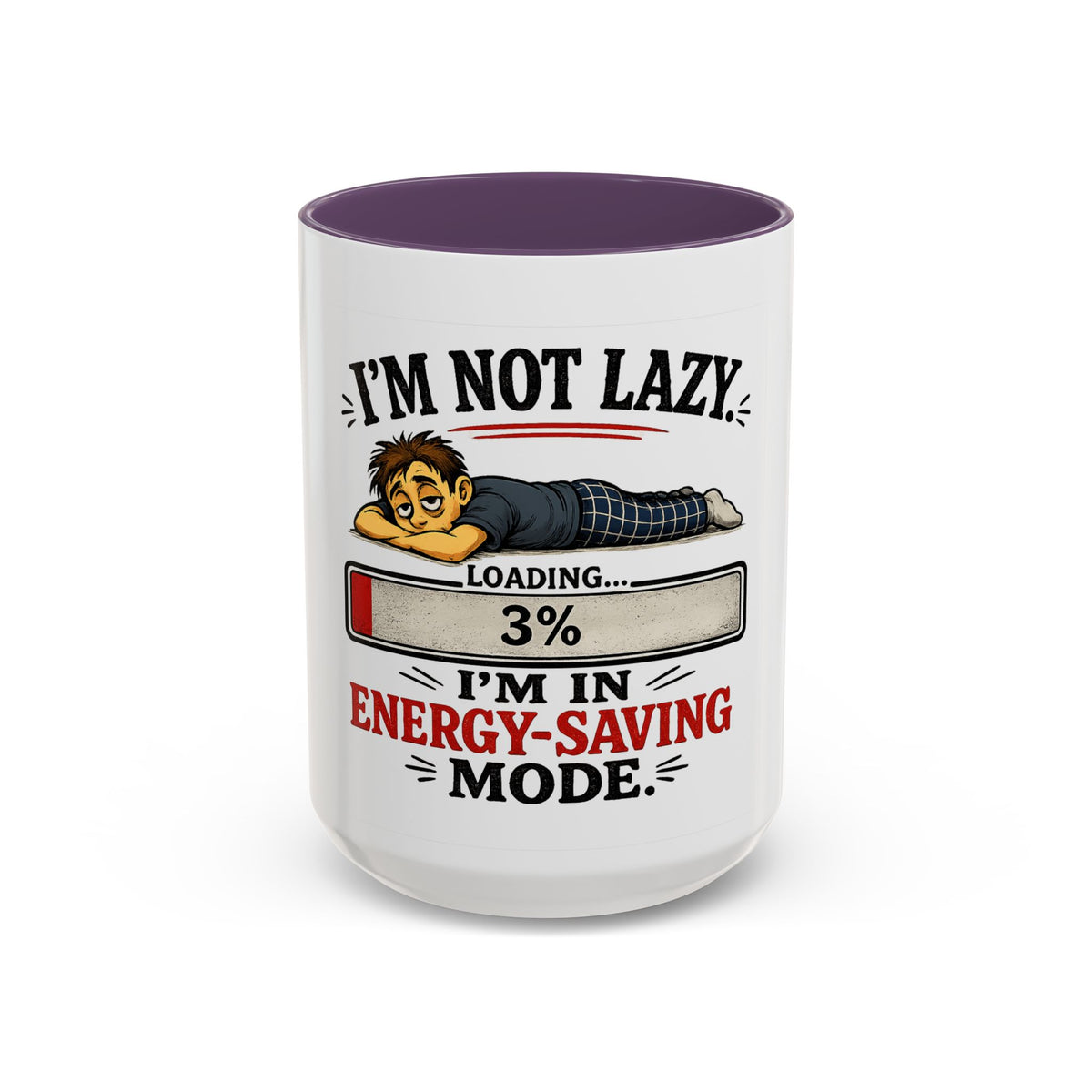 "I'm Not Lazy, I'm in Energy-Saving Mode" Accent Mug — Purple, 15oz | The ClawMark Store