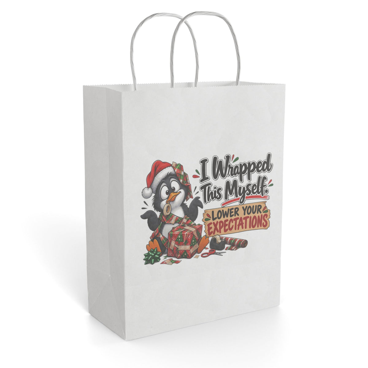 "I Wrapped This Myself, Lower Your Expectations" Gift Bag — 8'' x 10.25", White, Paper | The ClawMark Store