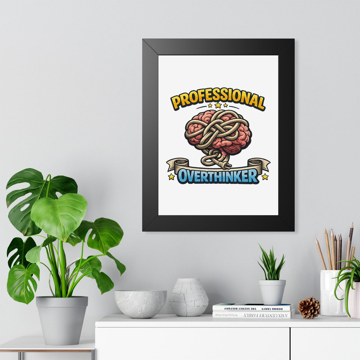 Professional Overthinker Framed Poster — Funny Brain Art Print — product photo 1 | The ClawMark Store