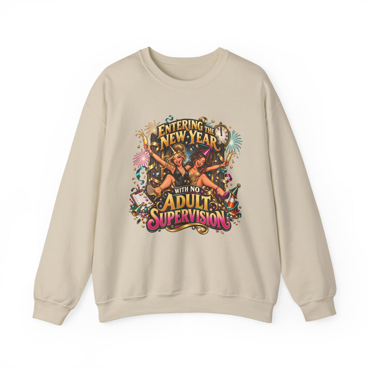 New Year 'No Adult Supervision' Crewneck Sweatshirt — Funny Party Graphic Sweatshirt