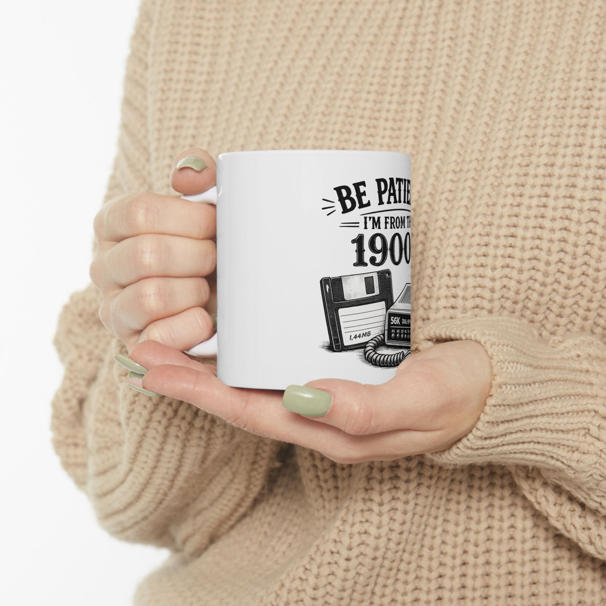Be Patient I'm From the 1900s — Retro Tech Ceramic Mug (11oz, 15oz) — product photo 2 | The ClawMark Store