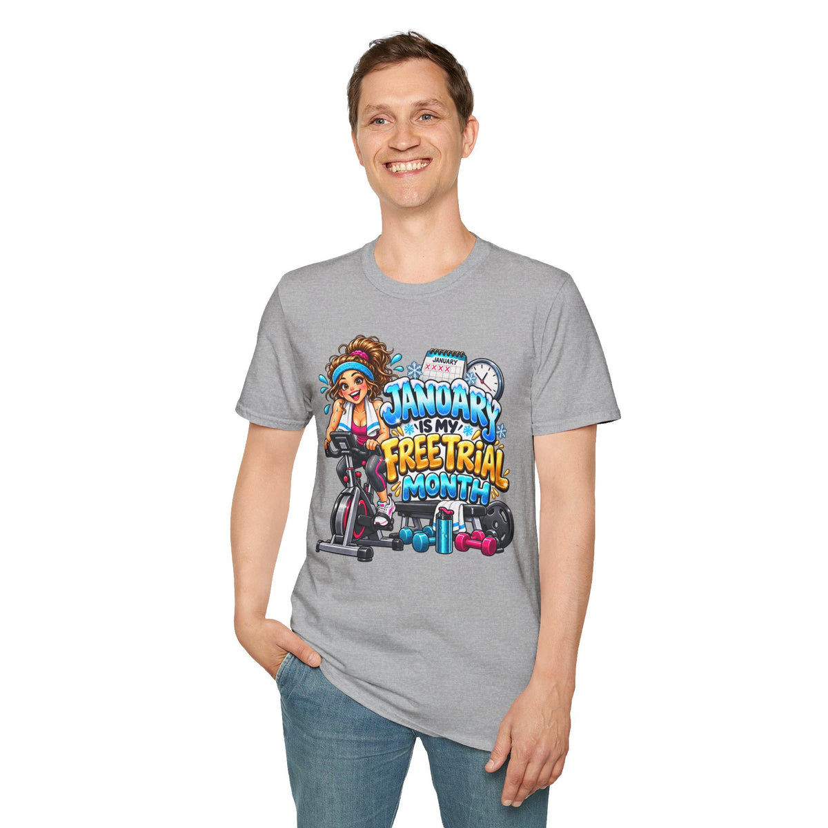 January Is My Free Trial Month T-Shirt — Funny Gym Workout Spin Bike Tee
