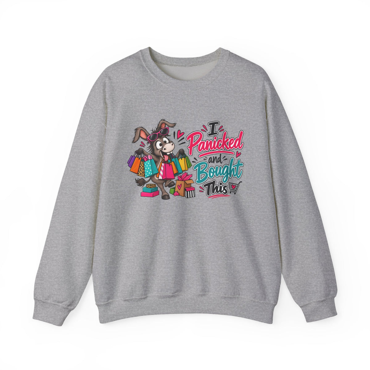 "I Panicked and Bought This" Holiday Sweatshirt — M, Sport Grey | The ClawMark Store