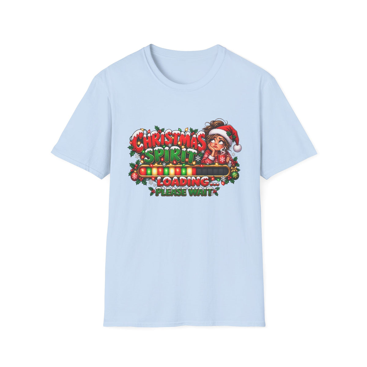 Christmas Spirit Loading T‑Shirt — Cute Santa Progress Bar Holiday Tee