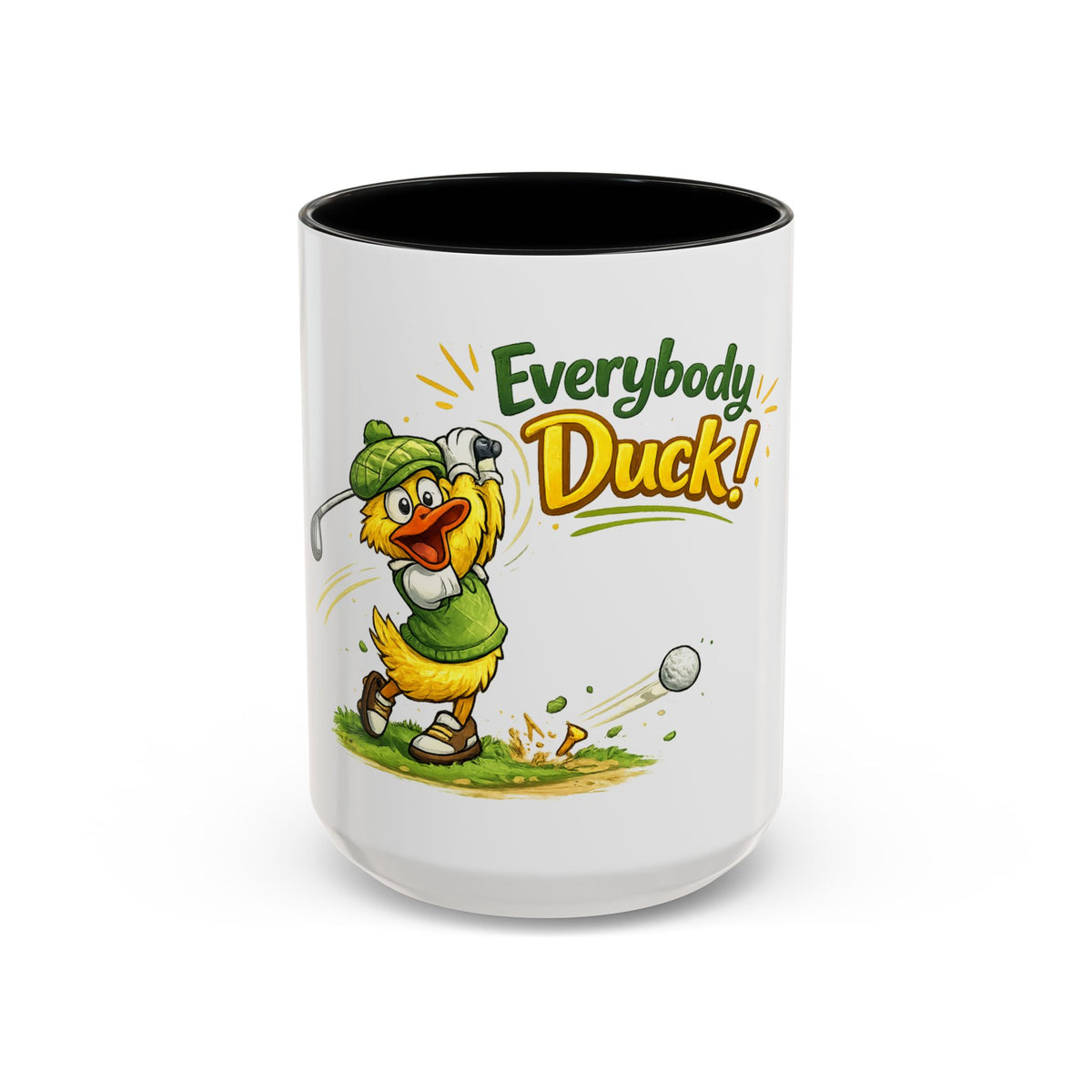 Everybody Duck! Golf Duck Accent Coffee Mug (11/15oz) — 15oz, Black | The ClawMark Store