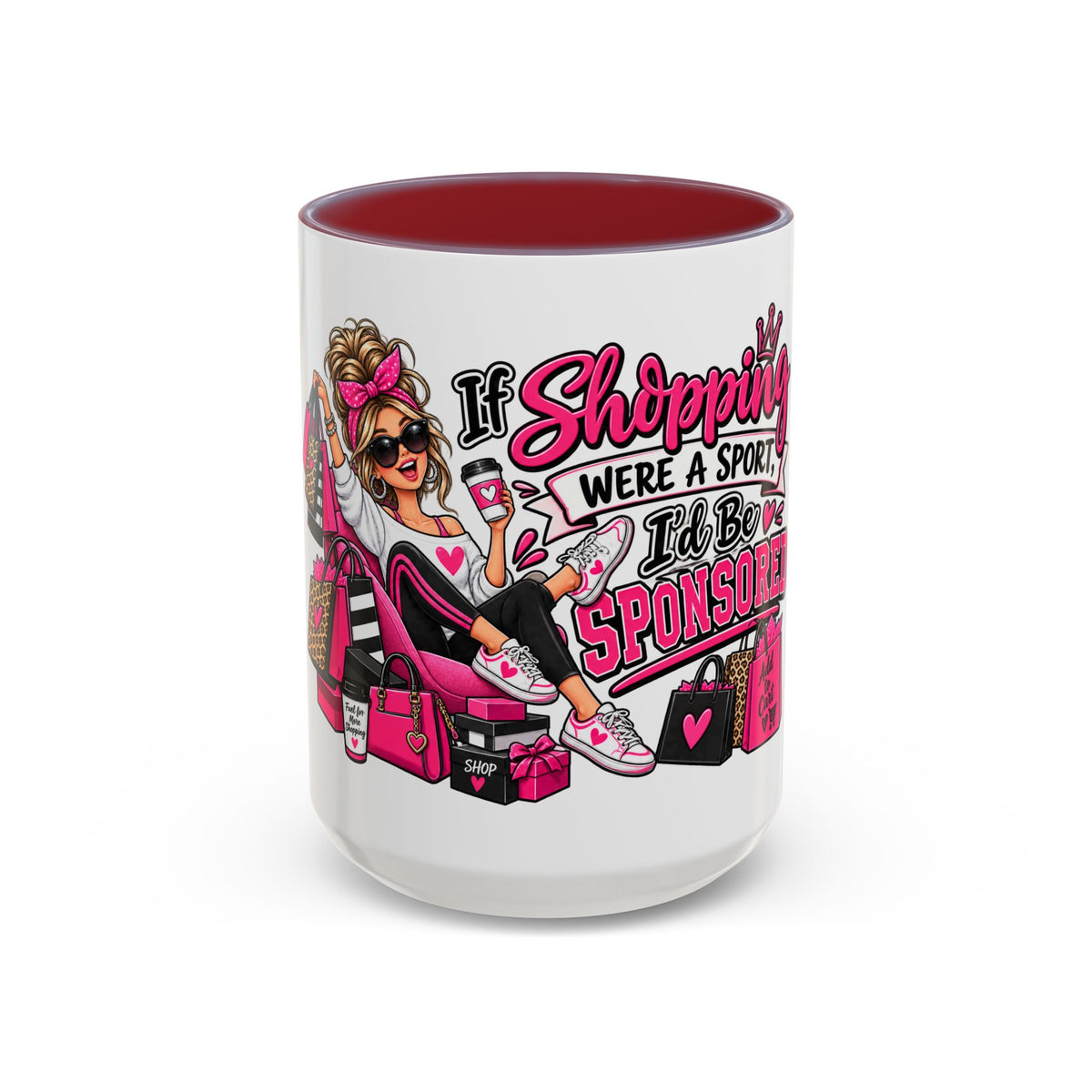 "If Shopping Were a Sport I'd Be Sponsored" Accent Mug — Maroon, 15oz | The ClawMark Store