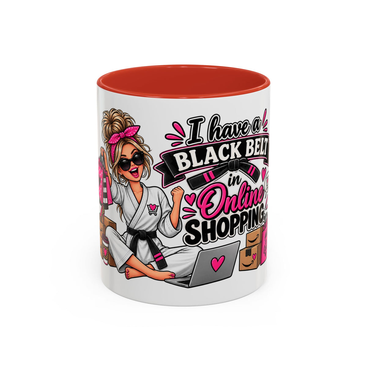 "I Have a Black Belt in Online Shopping" Accent Mug — 11oz, Red | The ClawMark Store