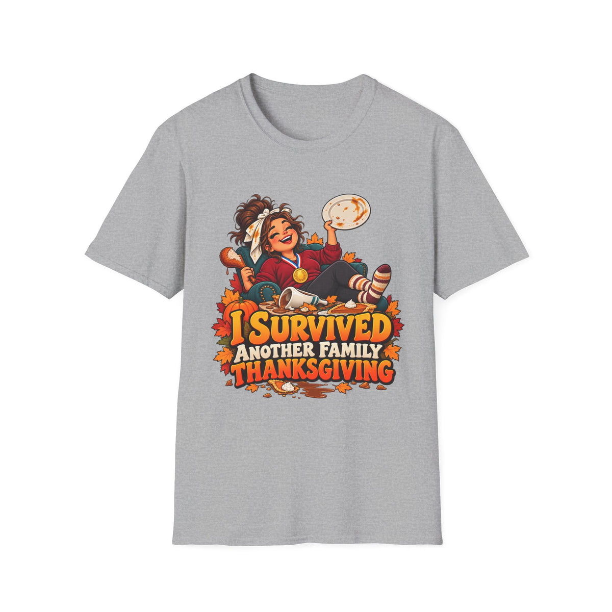 Thanksgiving T-Shirt — “I Survived Another Family Thanksgiving” Funny Holiday Tee