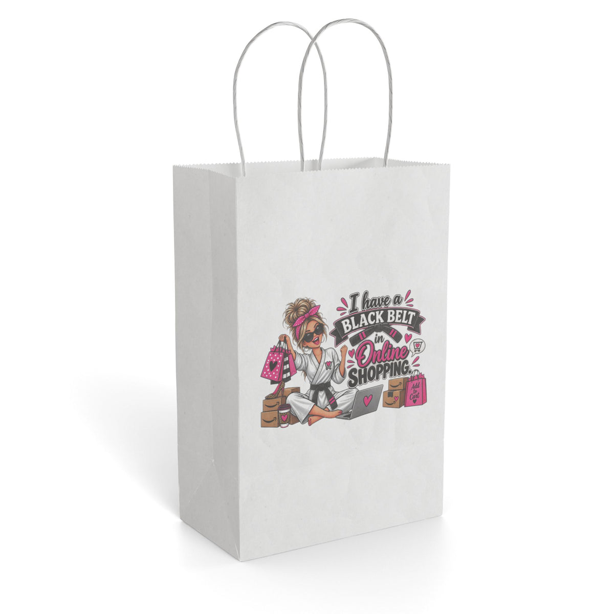 "I Have a Black Belt in Online Shopping" Gift Bag — 5.5'' x 8.375", White, Paper | The ClawMark Store