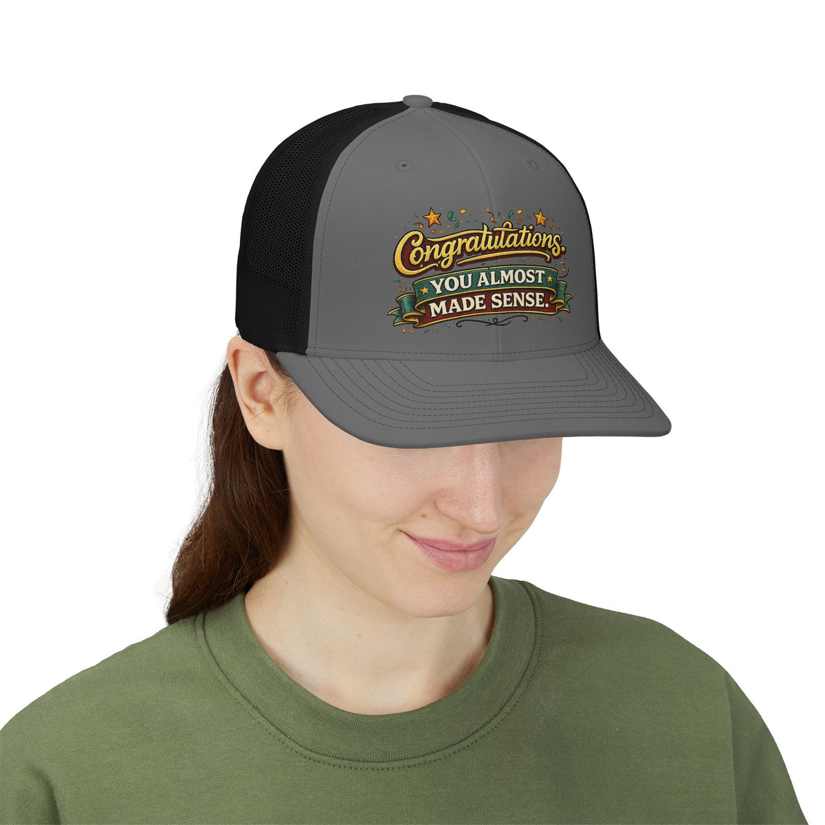 Congratulations You Almost Made Sense Snapback Trucker Cap — product photo 3 | The ClawMark Store