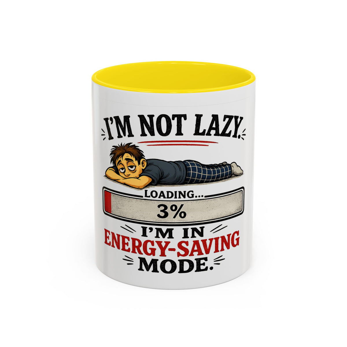 "I'm Not Lazy, I'm in Energy-Saving Mode" Accent Mug — Yellow, 11oz | The ClawMark Store