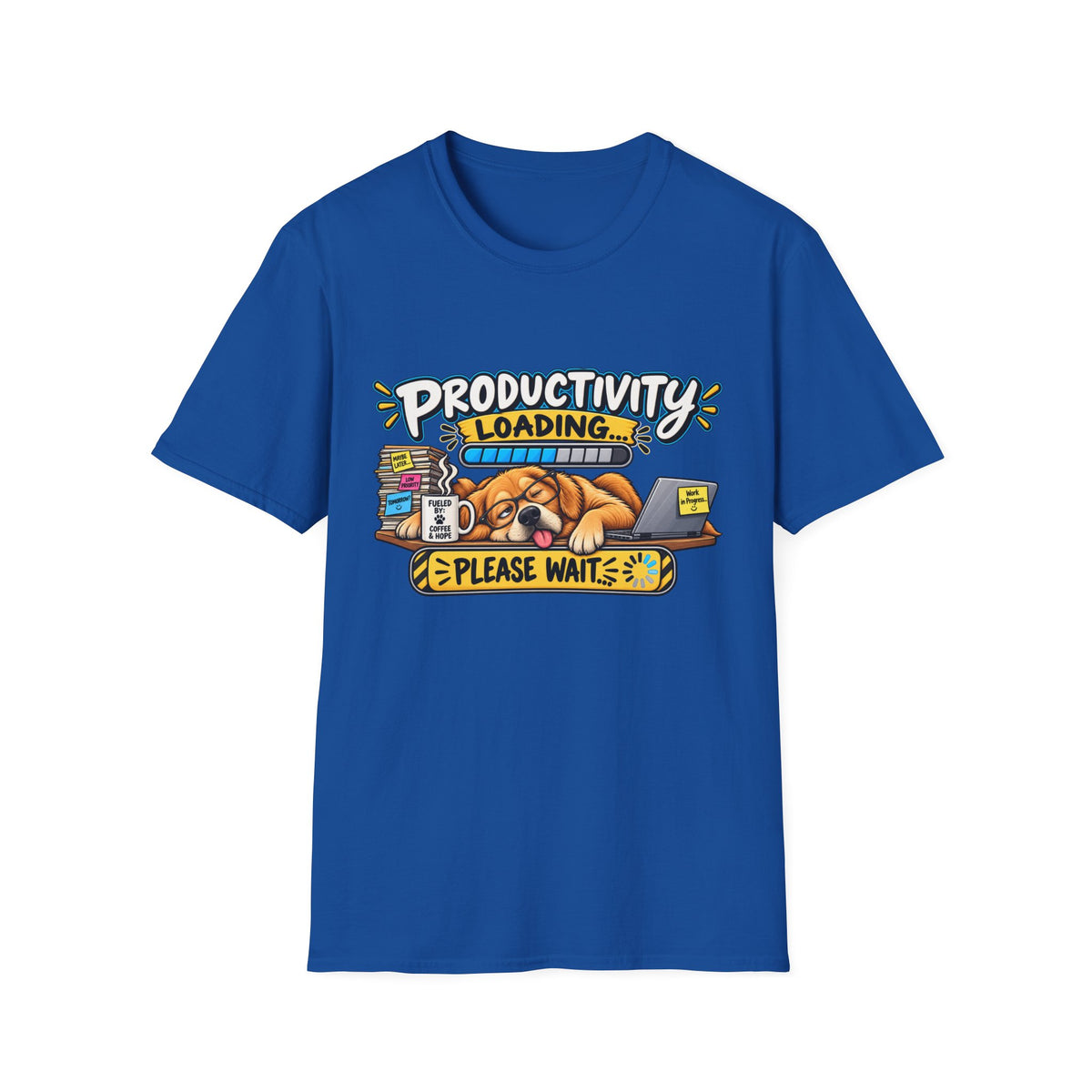 Productivity Loading T-Shirt — Cute Sleepy Dog Graphic Tee — S, Royal | The ClawMark Store