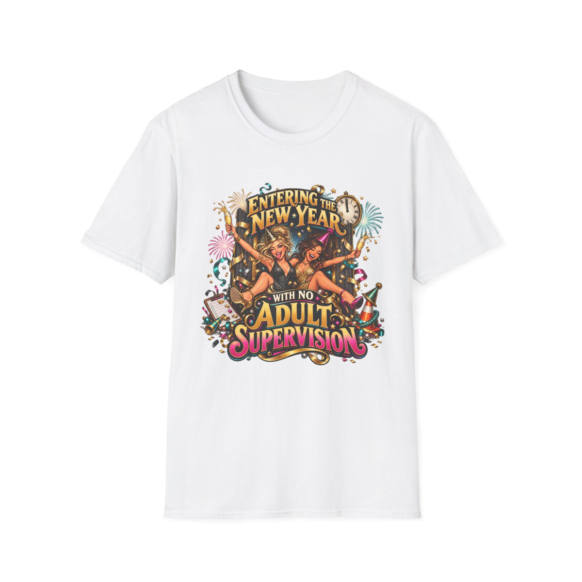 New Year Party T-Shirt — "Entering the New Year With No Adult Supervision" Graphic Tee