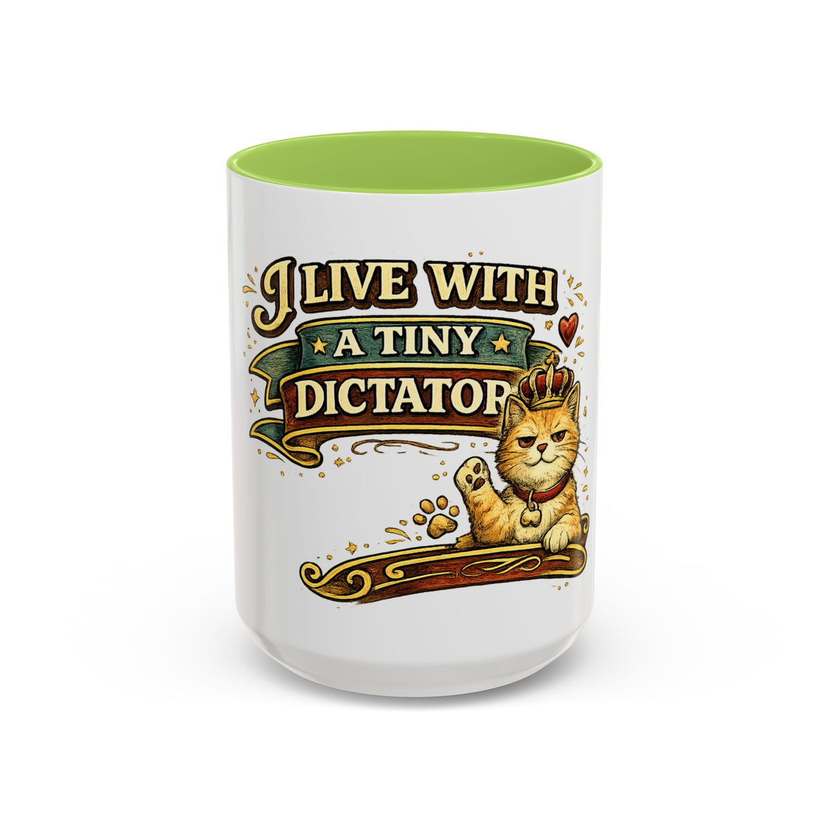 "I Live With A Tiny Dictator" Cat Mug (11oz, 15oz) — Light Green, 15oz | The ClawMark Store