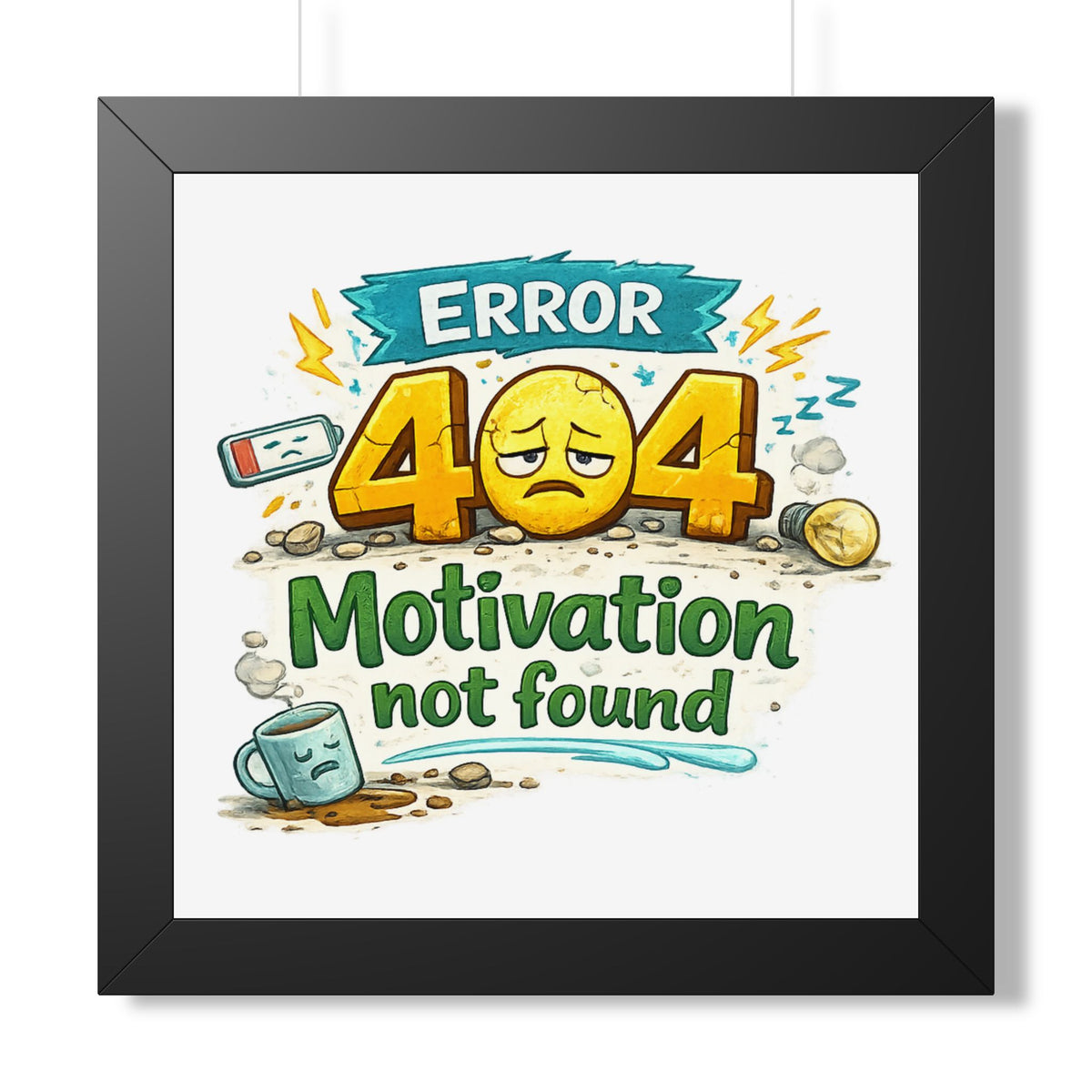 Error 404 Motivation Not Found — Framed Poster — Black, 16″ x 16″ | The ClawMark Store