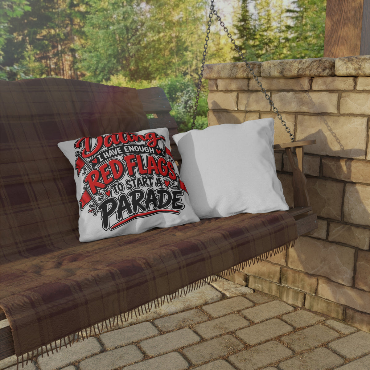 "Dating: I Have Enough Red Flags to Start a Parade" Pillow — product photo 2 | The ClawMark Store