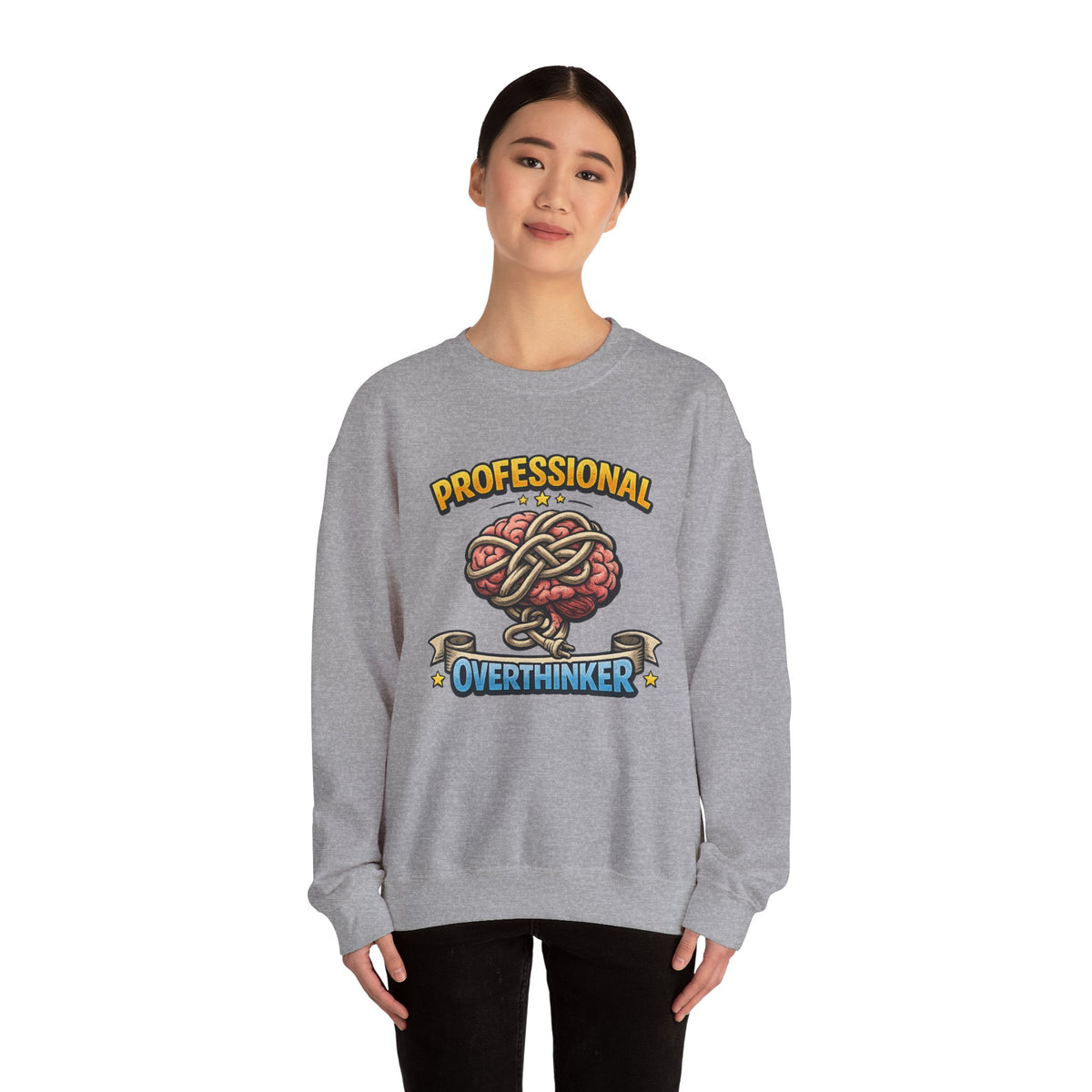 Professional Overthinker Sweatshirt — Funny Brain Knot Crewneck — product photo 4 | The ClawMark Store