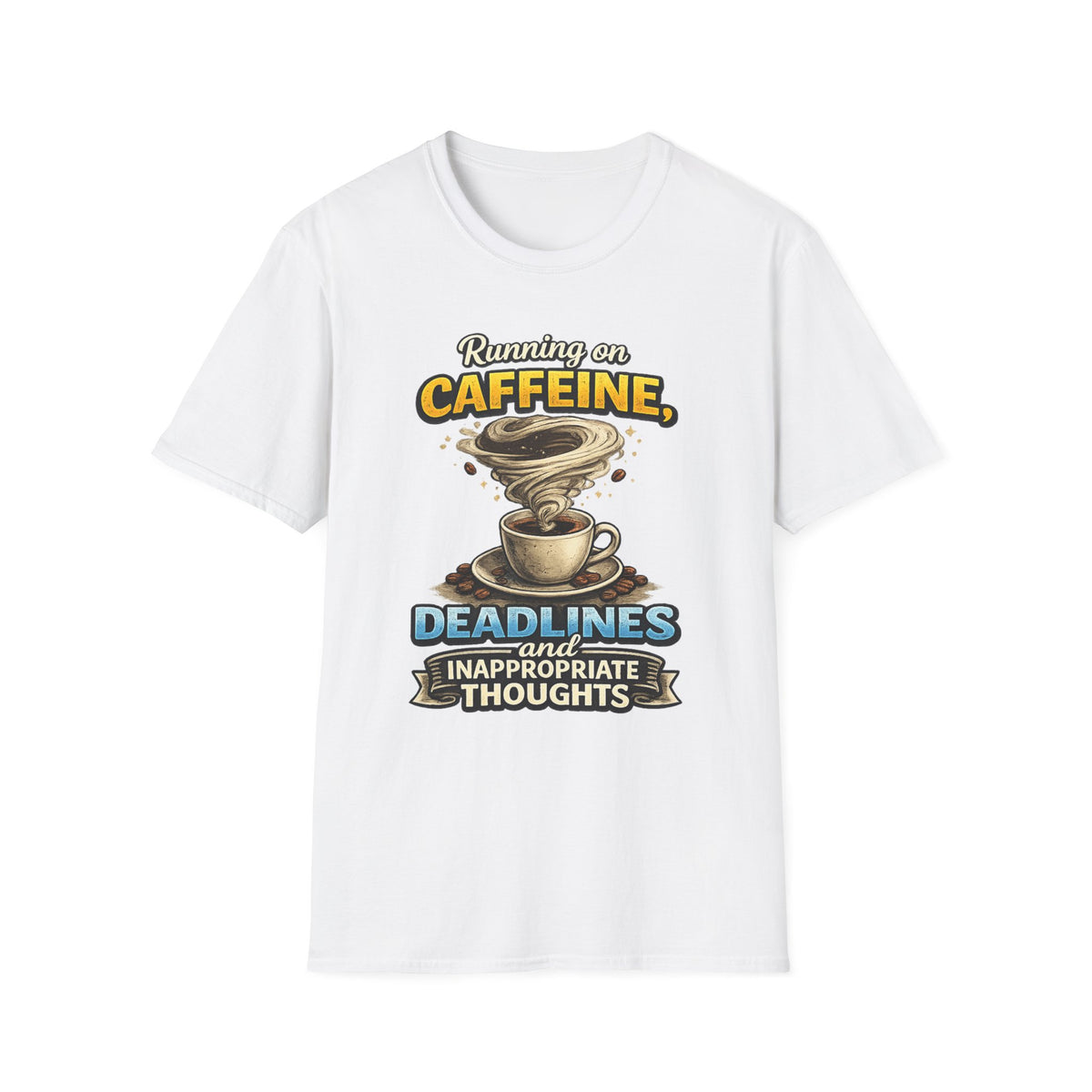 Running on Caffeine — Coffee T-Shirt — S, White | The ClawMark Store