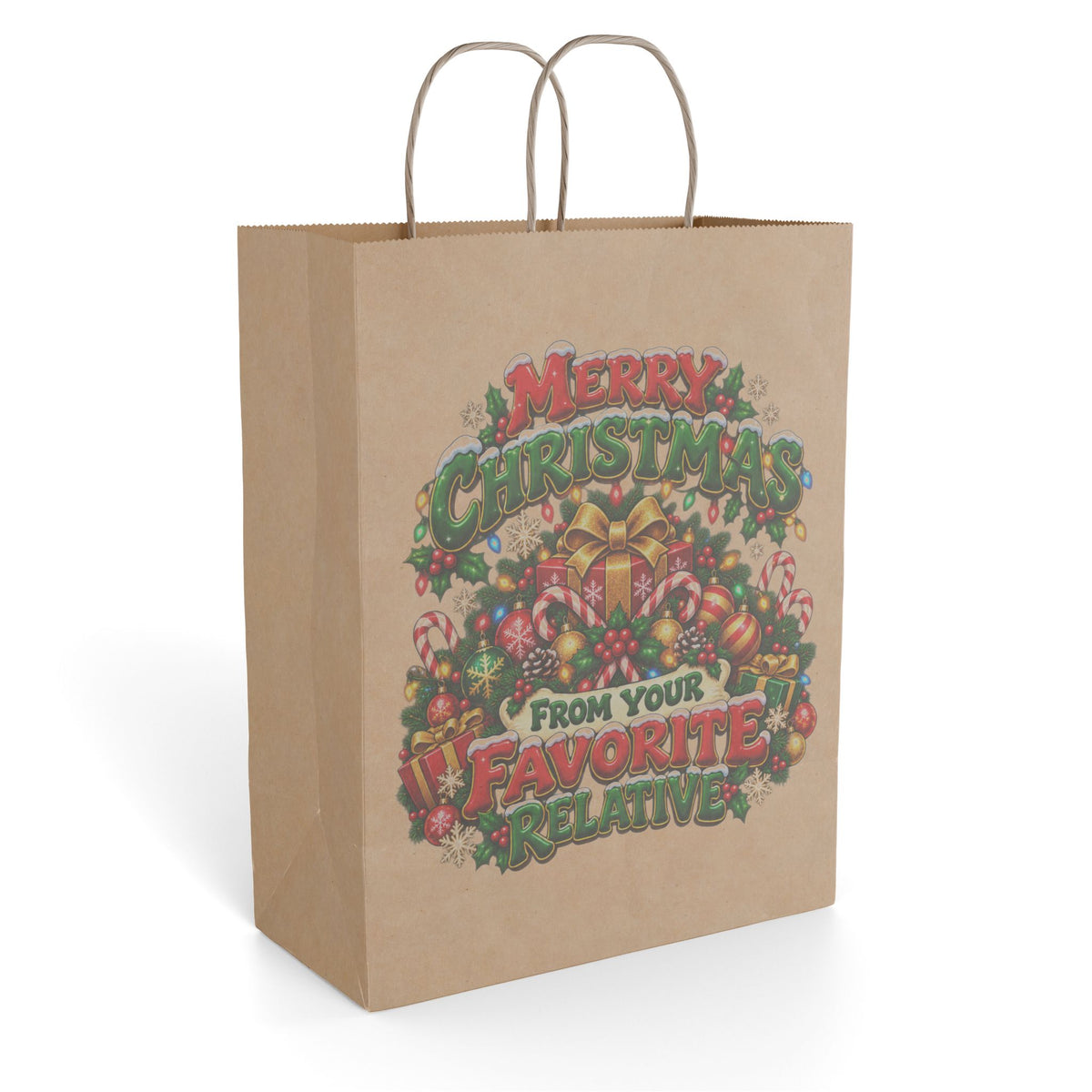 Merry Christmas Gift Bag — "From Your Favorite Relative" Holiday Paper Bag