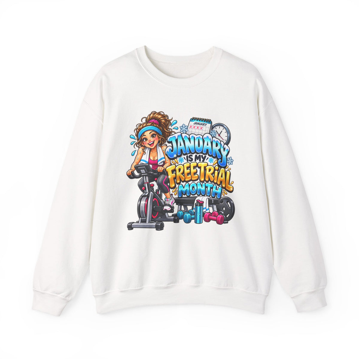 January Is My Free Trial Month Sweatshirt - Cute Spinning Bike Fitness Crewneck