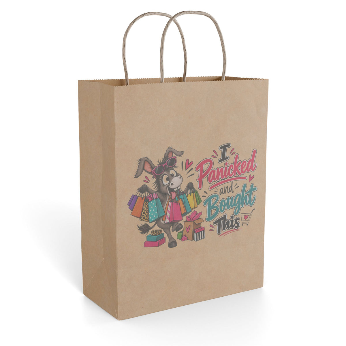"I Panicked and Bought This" Paper Gift Bag — 8'' x 10.25", Kraft, Paper | The ClawMark Store