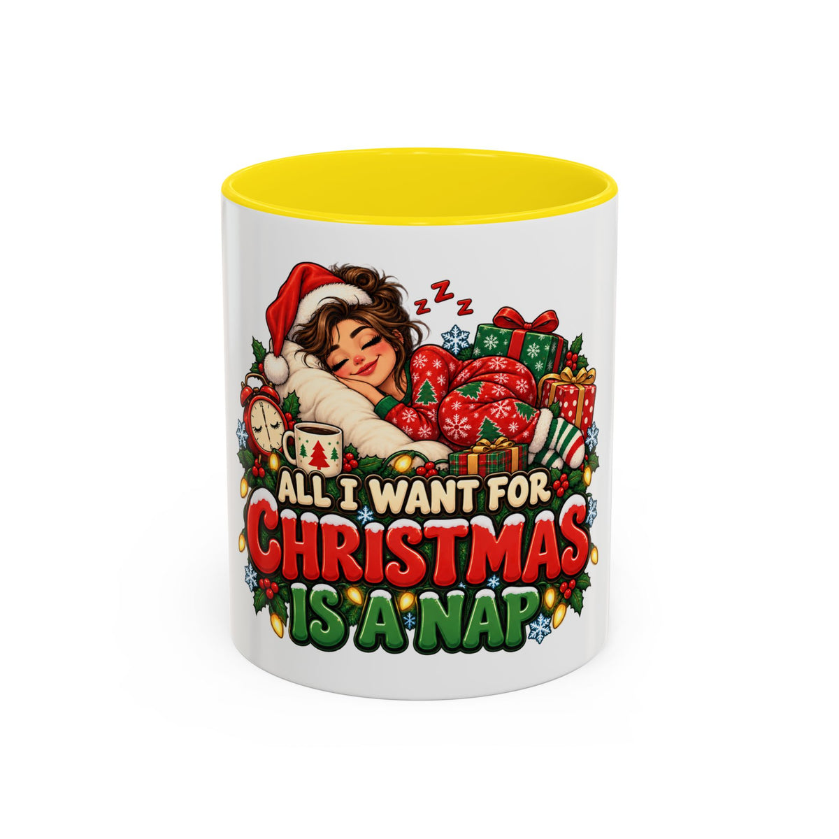 Christmas Coffee Mug — "All I Want For Christmas Is A Nap" Holiday Accent Mug (11/15oz)
