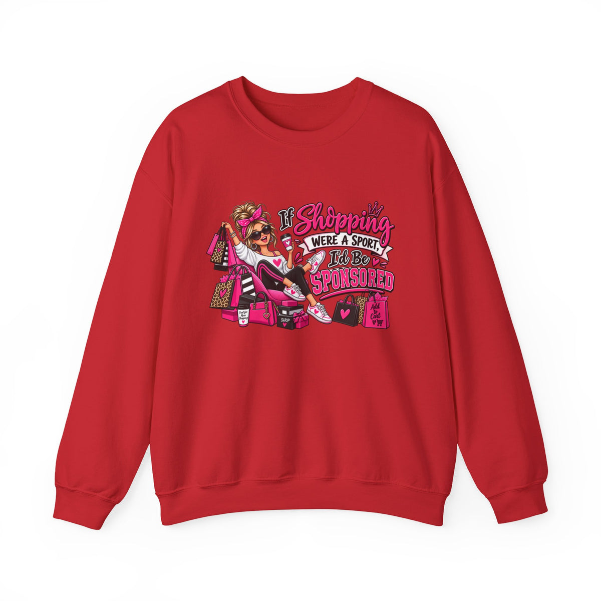 "If Shopping Were a Sport I'd Be Sponsored" Sweatshirt — S, Red | The ClawMark Store
