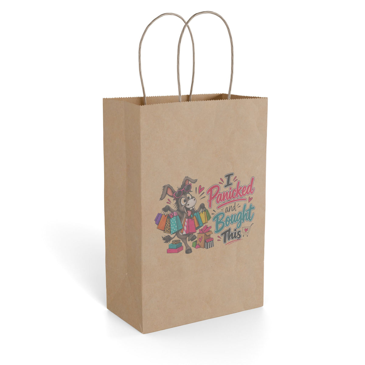 "I Panicked and Bought This" Paper Gift Bag — 5.5'' x 8.375", Kraft, Paper | The ClawMark Store