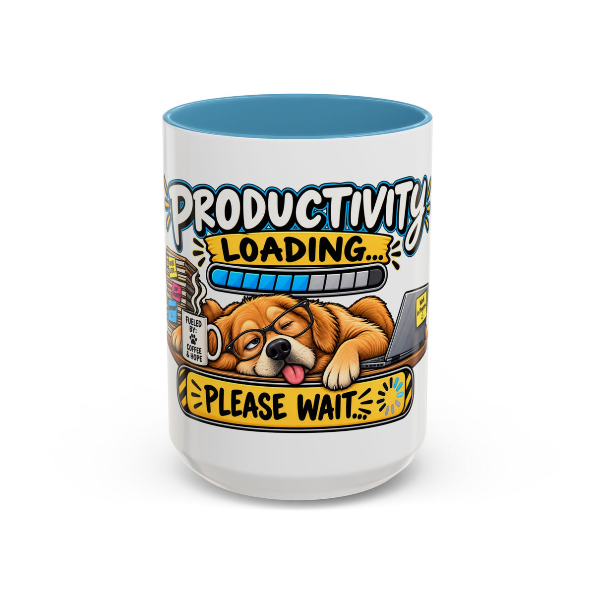"Productivity Loading... Please Wait" Office Mug (11oz, 15oz) — Light Blue, 15oz | The ClawMark Store
