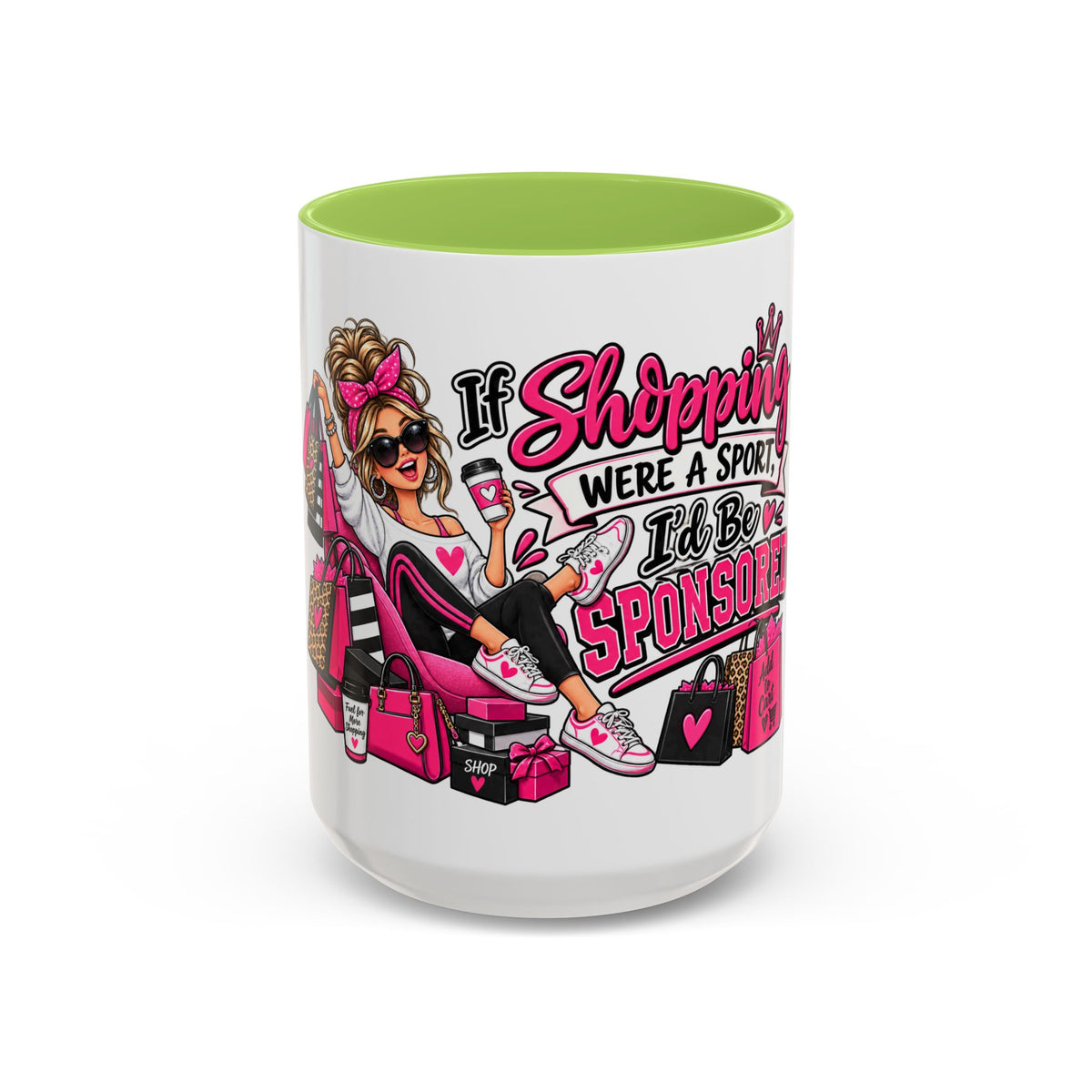 "If Shopping Were a Sport I'd Be Sponsored" Accent Mug — Light Green, 15oz | The ClawMark Store