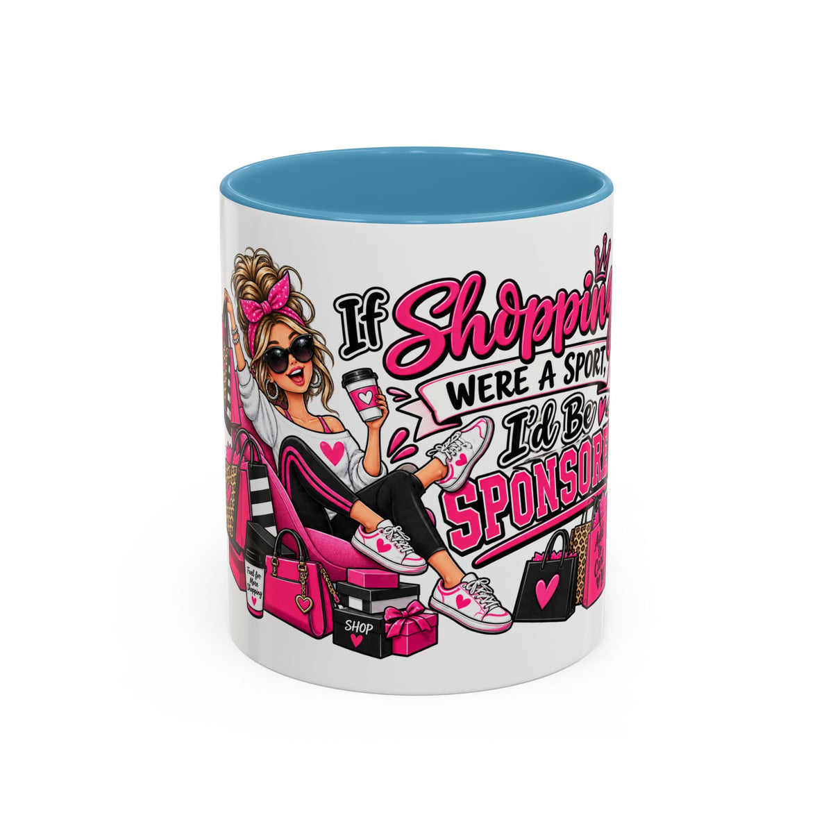 "If Shopping Were a Sport I'd Be Sponsored" Accent Mug — Light Blue, 11oz | The ClawMark Store