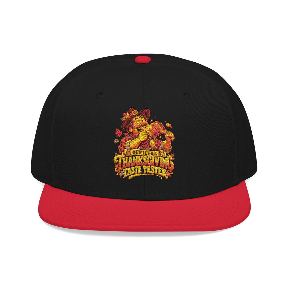Flame Patch Snapback Hat — Embroidered Fiery Logo Flat Brim Cap